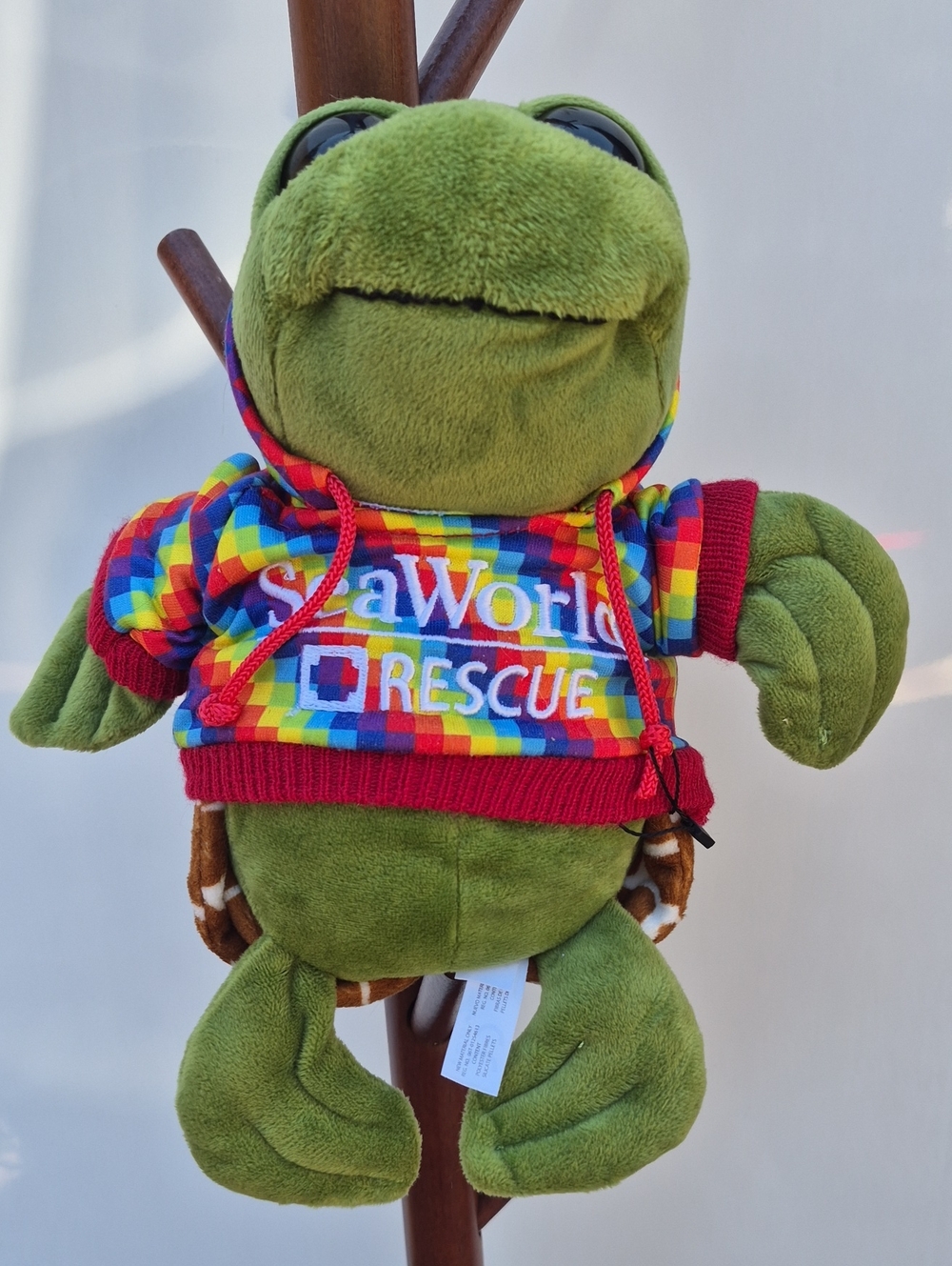 SeaWorld Rescue Plush Sea Turtle in Green with Rainbow Hoodie